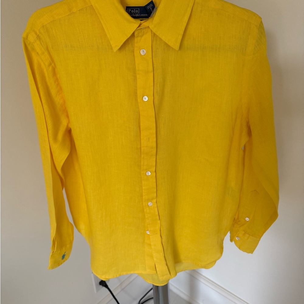 Ralph Lauren Linen Bright Yellow Button Down Shirt